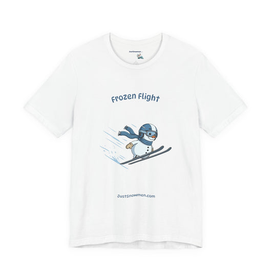 "Frozen Flight" Snowman Ski Jump Graphic Tee | Soft Cotton T-Shirt