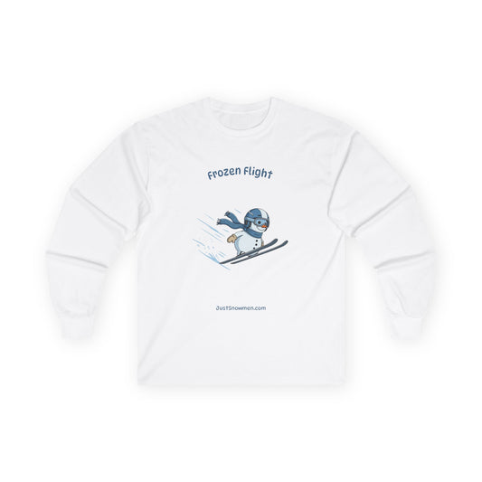 "Frozen Flight" Snowman Ski Jump Long Sleeve | 100% Cotton Sports Shirt