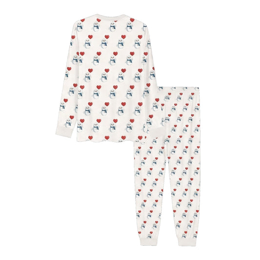 "Snowman & Heart" Men's Pajama Set | Soft Polyester Long Sleeve Sleepwear