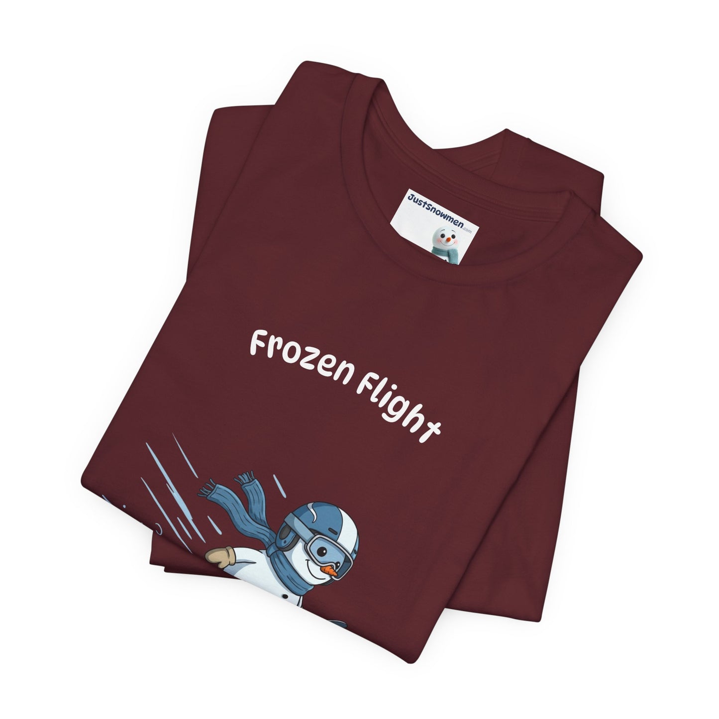 "Frozen Flight" Snowman Ski Jump Graphic Tee | Soft Cotton T-Shirt