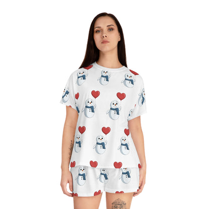 "Heart Balloon" Snowman Pattern Pajama Set | Soft Polyester Loungewear