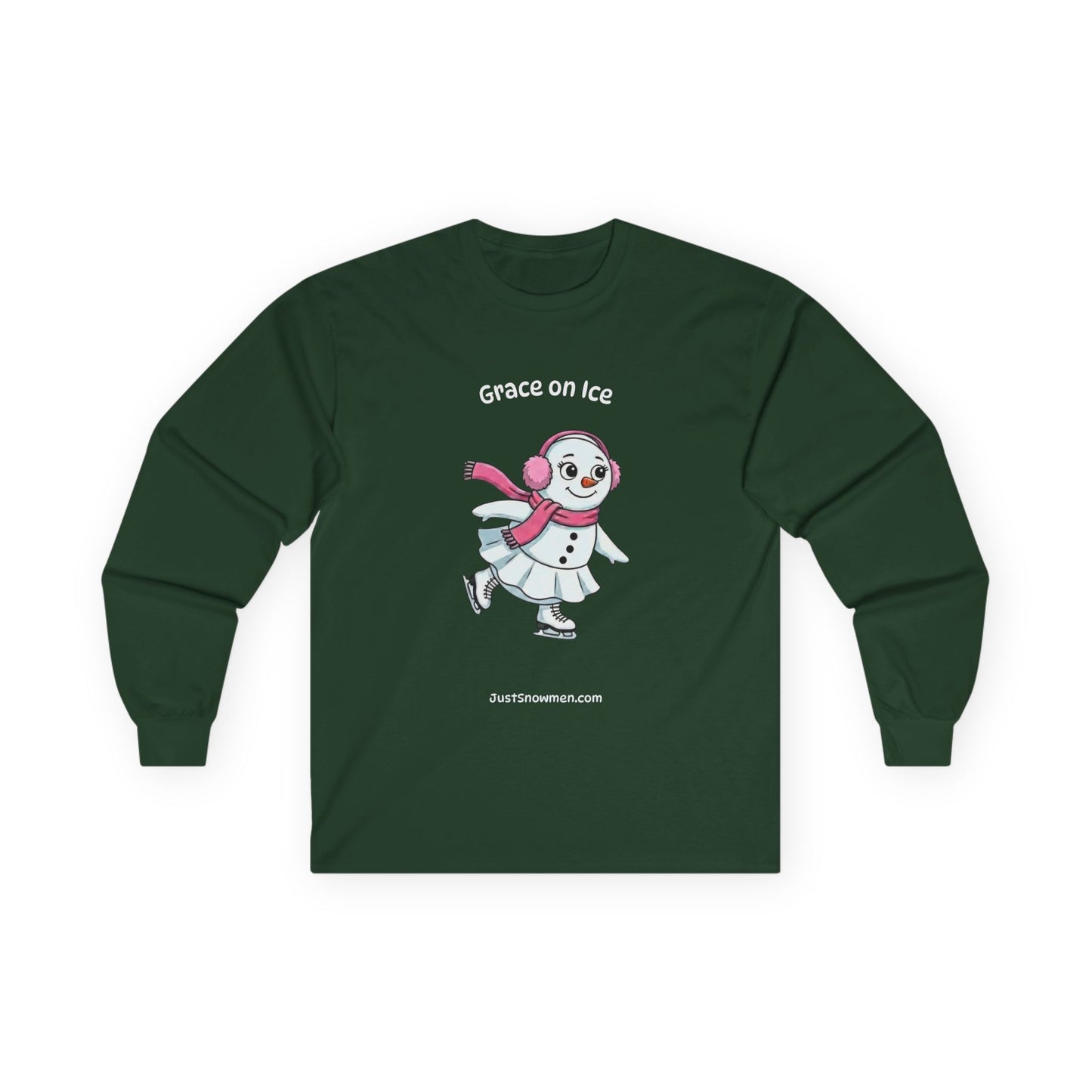 "Grace on Ice" Snowman Girl Figure Skating Long Sleeve | Cotton Sports Shirt