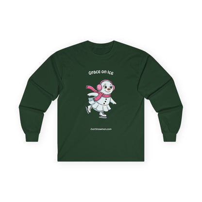 "Grace on Ice" Snowman Girl Figure Skating Long Sleeve | Cotton Sports Shirt