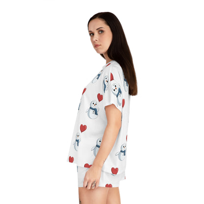 "Heart Balloon" Snowman Pattern Pajama Set | Soft Polyester Loungewear