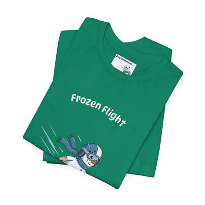 "Frozen Flight" Snowman Ski Jump Graphic Tee | Soft Cotton T-Shirt