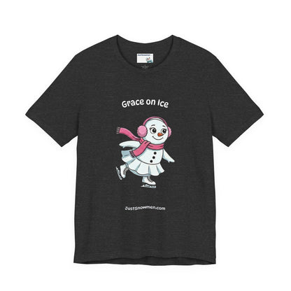 "Grace on Ice" Snowman Girl Figure Skating Graphic Tee | Soft Cotton T-Shirt