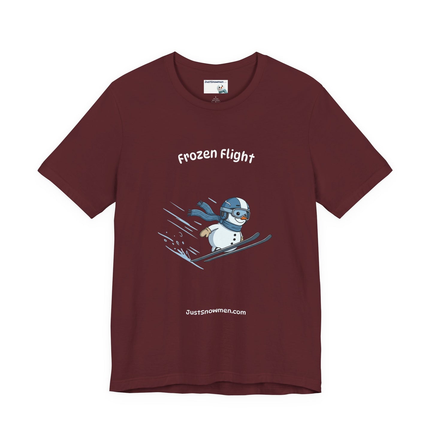 "Frozen Flight" Snowman Ski Jump Graphic Tee | Soft Cotton T-Shirt
