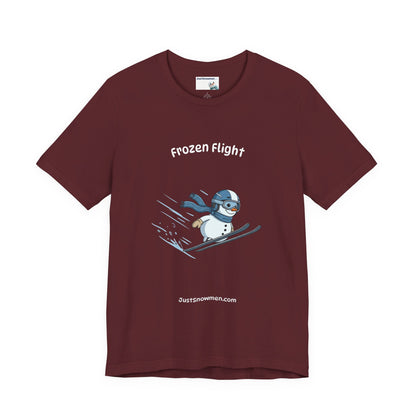"Frozen Flight" Snowman Ski Jump Graphic Tee | Soft Cotton T-Shirt