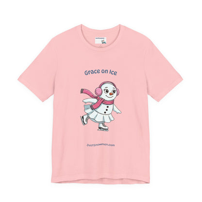 "Grace on Ice" Snowman Girl Figure Skating Graphic Tee | Soft Cotton T-Shirt