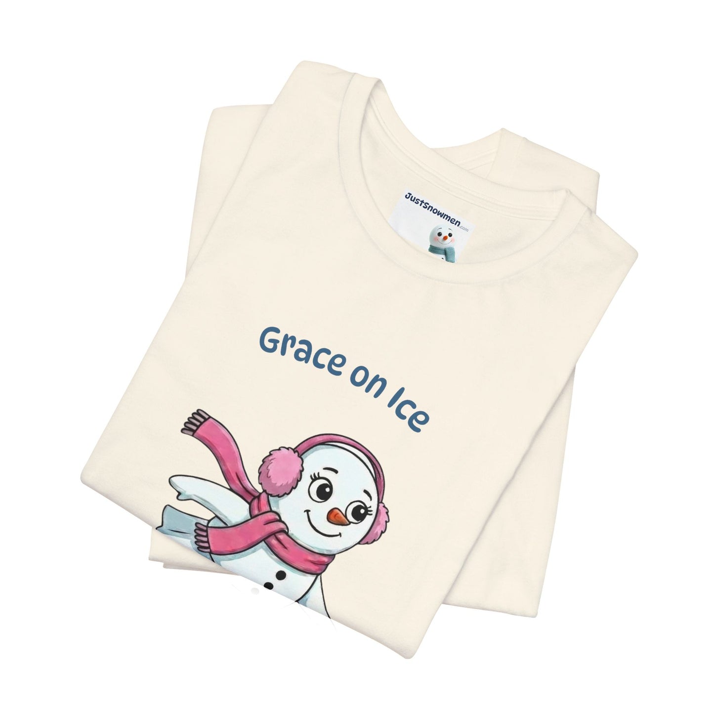 "Grace on Ice" Snowman Girl Figure Skating Graphic Tee | Soft Cotton T-Shirt