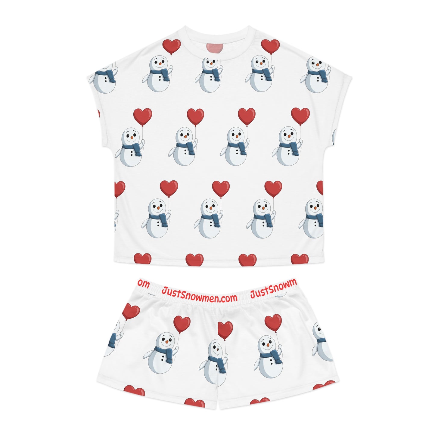 "Heart Balloon" Snowman Pattern Pajama Set | Soft Polyester Loungewear