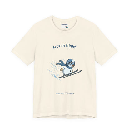 "Frozen Flight" Snowman Ski Jump Graphic Tee | Soft Cotton T-Shirt