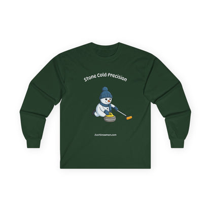 "Stone Cold Precision" Snowman Curling Long Sleeve | 100% Cotton Sports Shirt