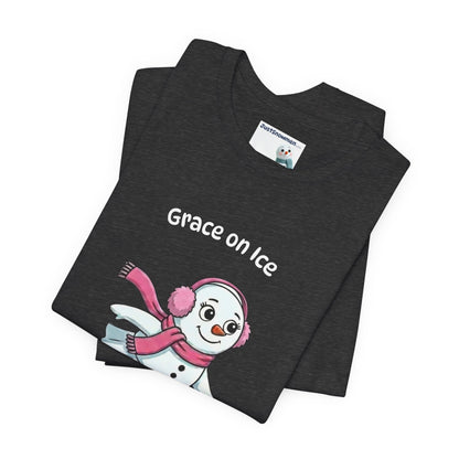 "Grace on Ice" Snowman Girl Figure Skating Graphic Tee | Soft Cotton T-Shirt