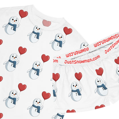 "Heart Balloon" Snowman Pattern Pajama Set | Soft Polyester Loungewear