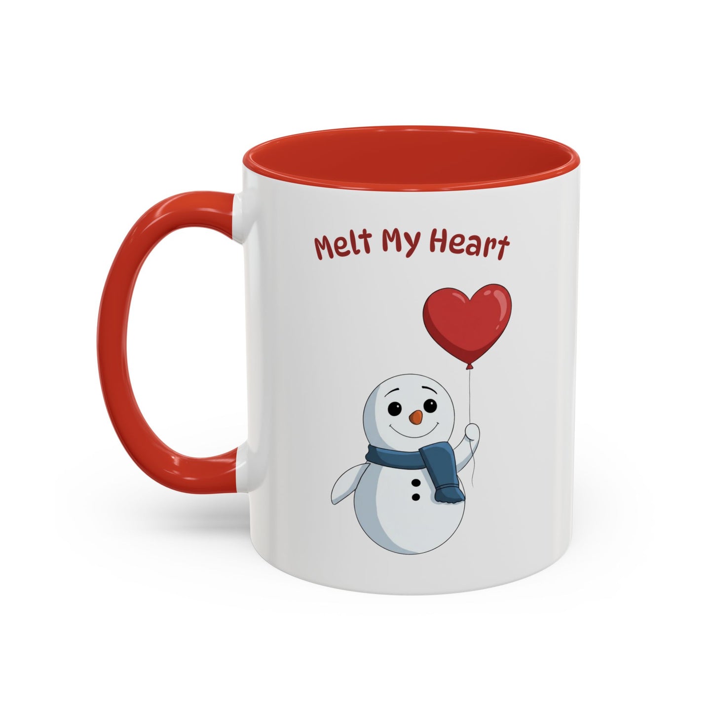 "Melt My Heart" Valentine's Snowman Mug | Ceramic Coffee Cup with Color Accent