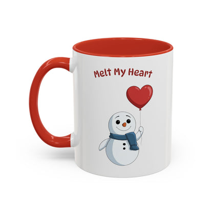 "Melt My Heart" Valentine's Snowman Mug | Ceramic Coffee Cup with Color Accent