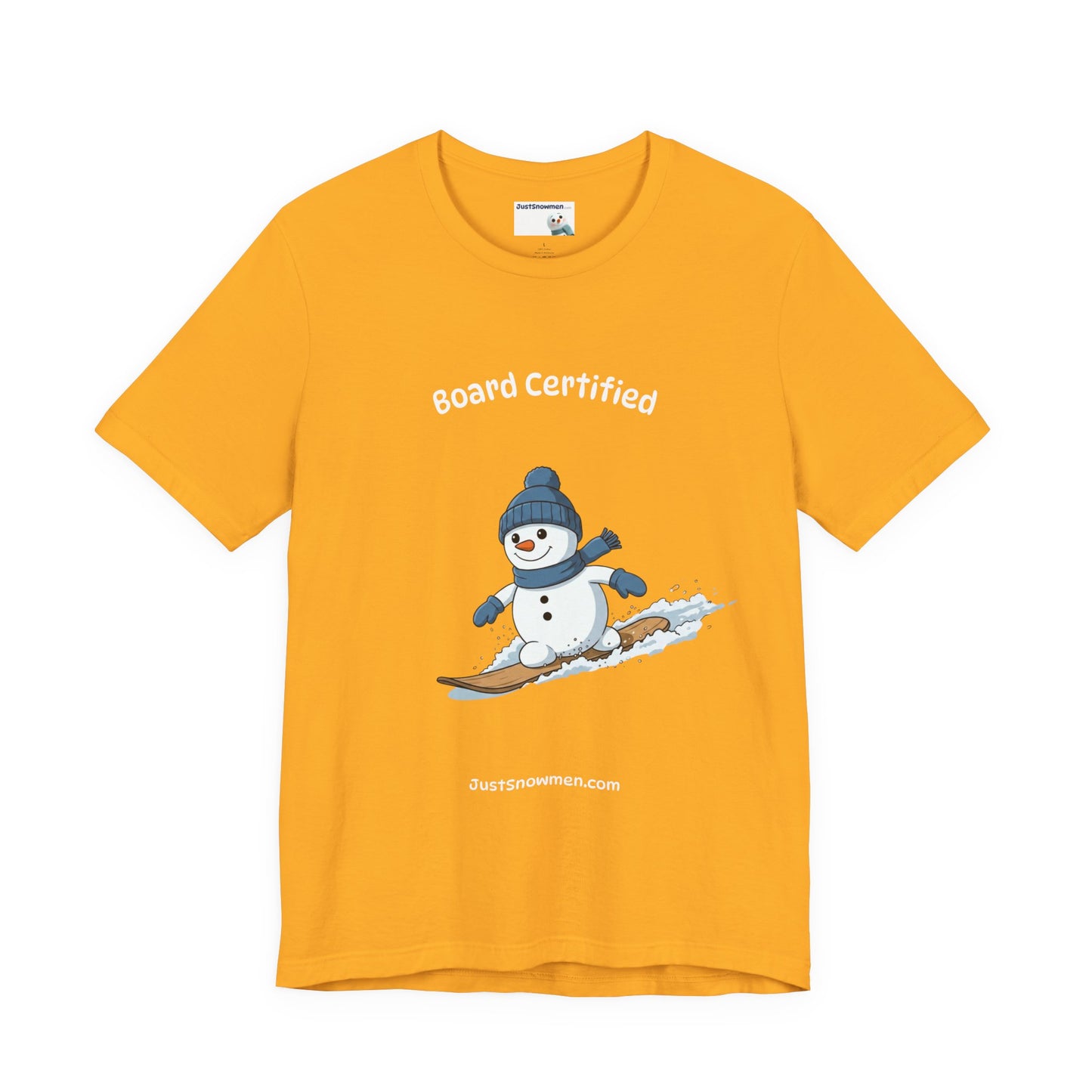 "Board Certified" Snowman Snowboarding Graphic Tee | Soft Cotton T-Shirt