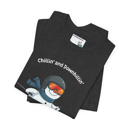 "Chillin' and Downhillin'" Snowman Skiing Graphic Tee | Soft Cotton T-Shirt