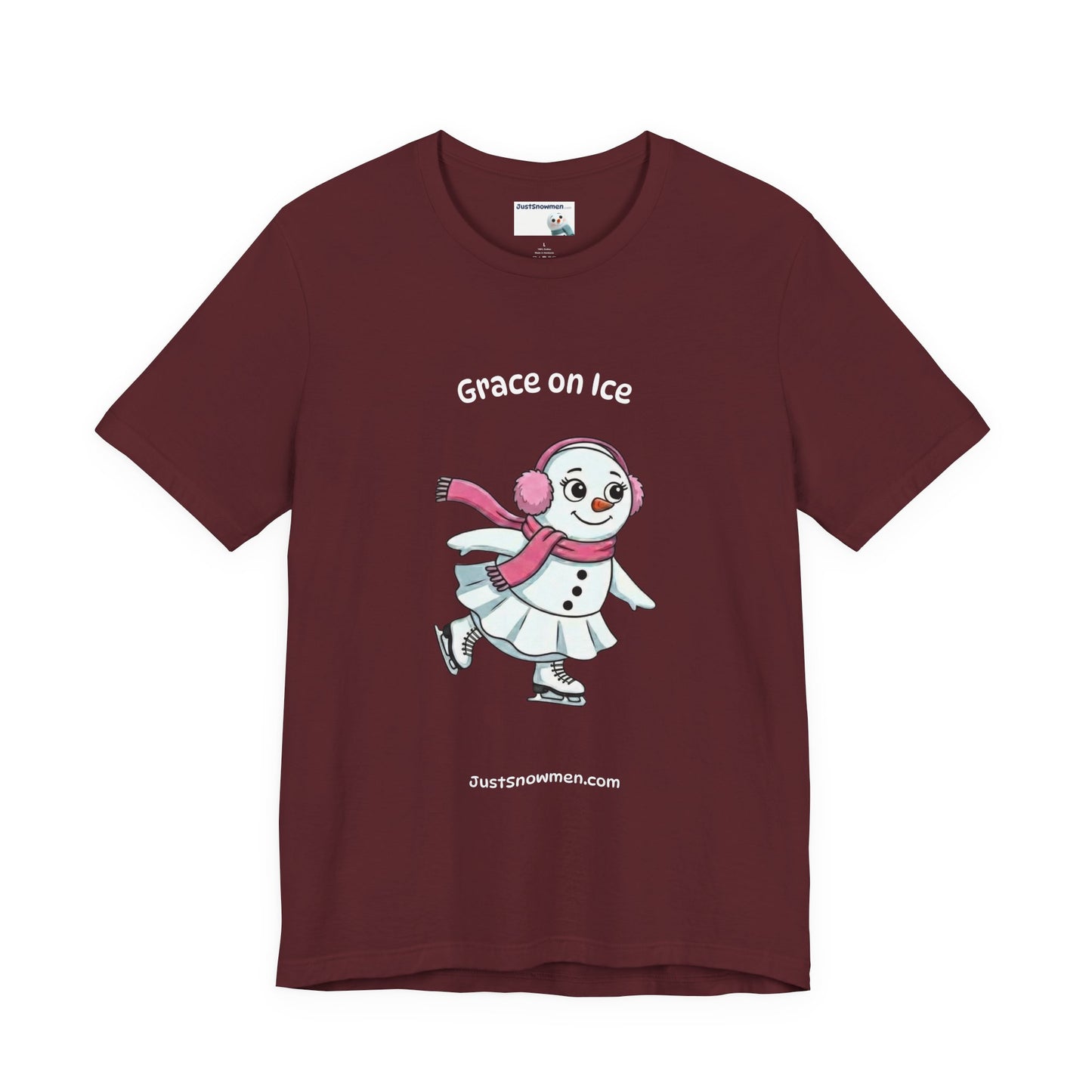 "Grace on Ice" Snowman Girl Figure Skating Graphic Tee | Soft Cotton T-Shirt