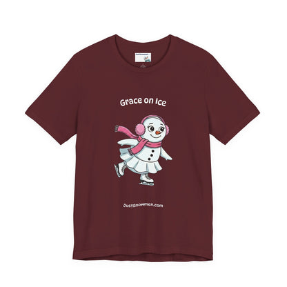 "Grace on Ice" Snowman Girl Figure Skating Graphic Tee | Soft Cotton T-Shirt