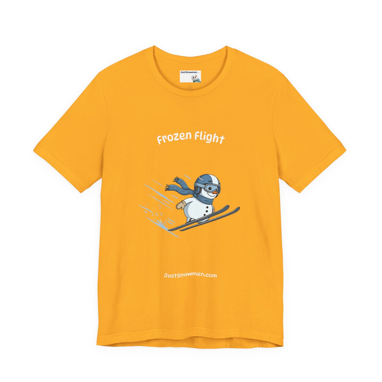 "Frozen Flight" Snowman Ski Jump Graphic Tee | Soft Cotton T-Shirt