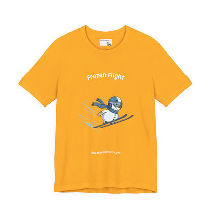 "Frozen Flight" Snowman Ski Jump Graphic Tee | Soft Cotton T-Shirt