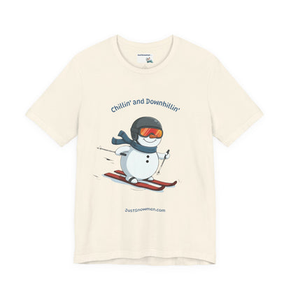 "Chillin' and Downhillin'" Snowman Skiing Graphic Tee | Soft Cotton T-Shirt