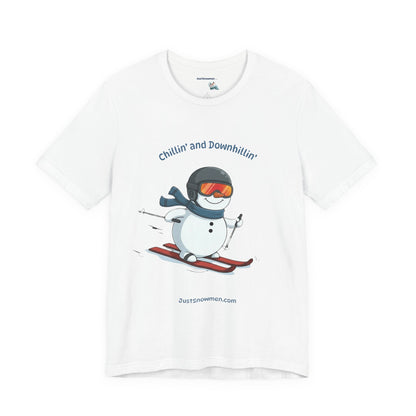 "Chillin' and Downhillin'" Snowman Skiing Graphic Tee | Soft Cotton T-Shirt