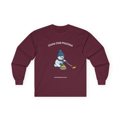 "Stone Cold Precision" Snowman Curling Long Sleeve | 100% Cotton Sports Shirt
