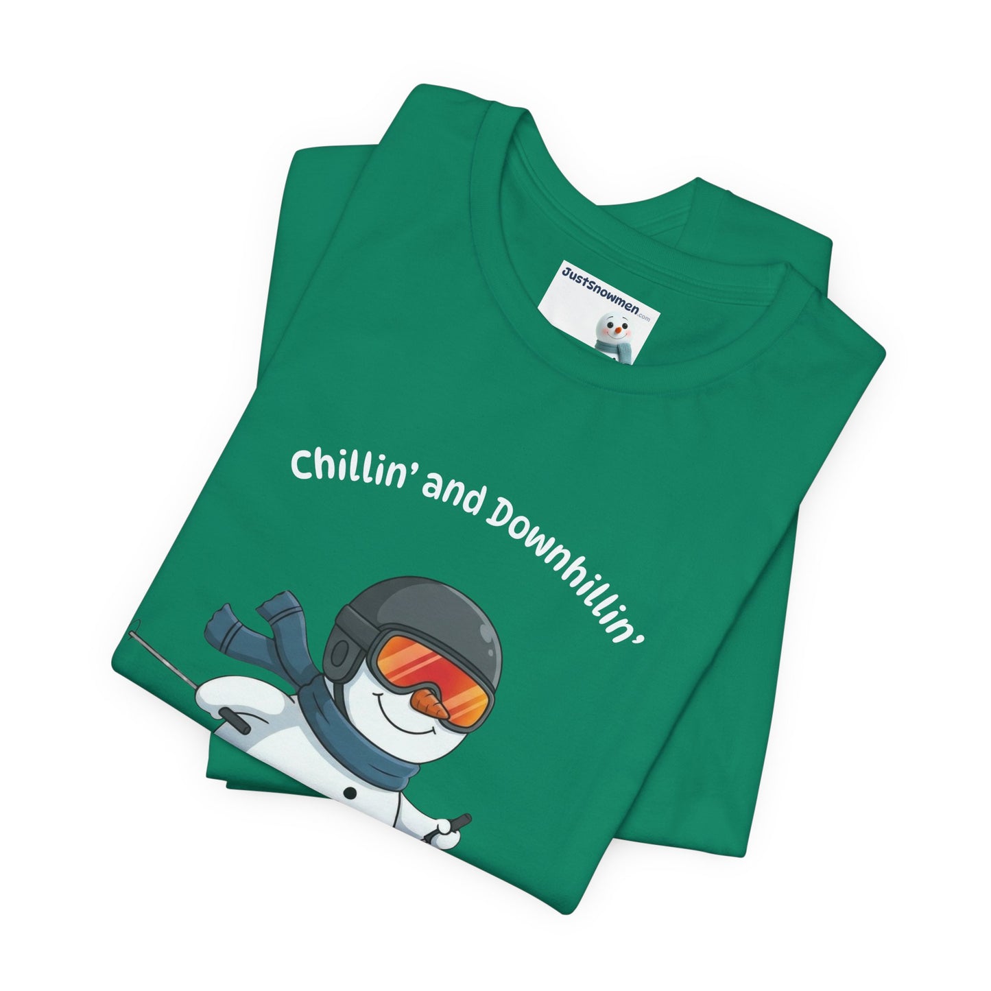 "Chillin' and Downhillin'" Snowman Skiing Graphic Tee | Soft Cotton T-Shirt
