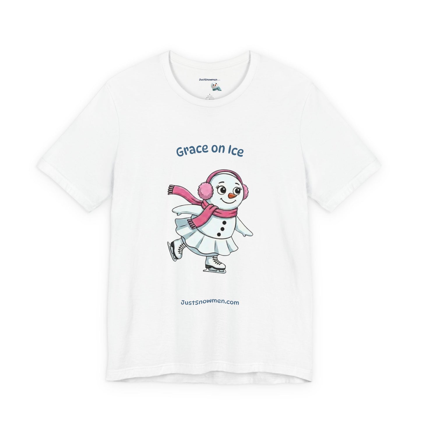 "Grace on Ice" Snowman Girl Figure Skating Graphic Tee | Soft Cotton T-Shirt