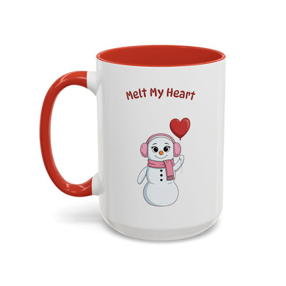 "Melt My Heart" Snowman Girl Mug | Ceramic Coffee Cup with Color Accent