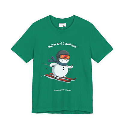 "Chillin' and Downhillin'" Snowman Skiing Graphic Tee | Soft Cotton T-Shirt
