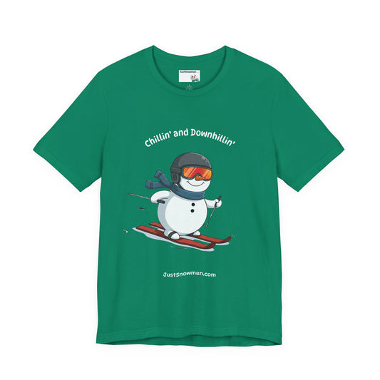 "Chillin' and Downhillin'" Snowman Skiing Graphic Tee | Soft Cotton T-Shirt