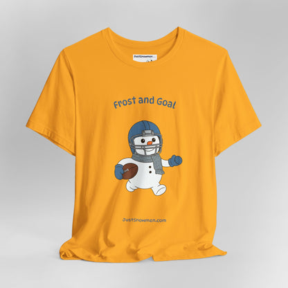 "Frost and Goal" Football Snowman Graphic Tee | Soft Cotton Sports T-Shirt