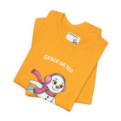 "Grace on Ice" Snowman Girl Figure Skating Graphic Tee | Soft Cotton T-Shirt