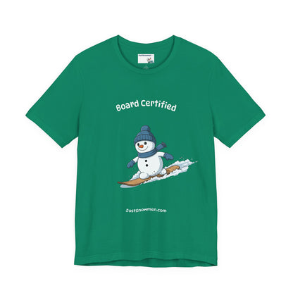 "Board Certified" Snowman Snowboarding Graphic Tee | Soft Cotton T-Shirt