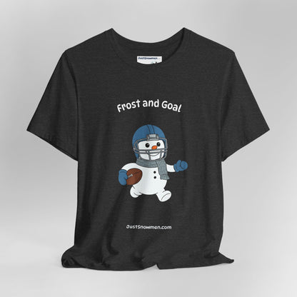 "Frost and Goal" Football Snowman Graphic Tee | Soft Cotton Sports T-Shirt