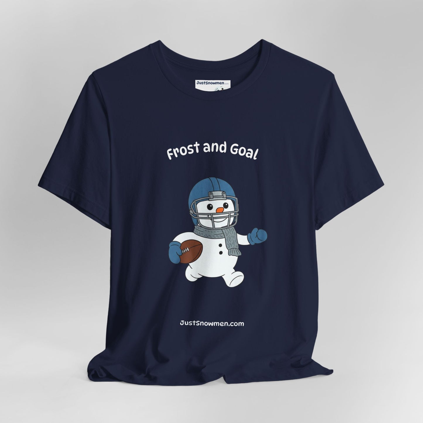 "Frost and Goal" Football Snowman Graphic Tee | Soft Cotton Sports T-Shirt