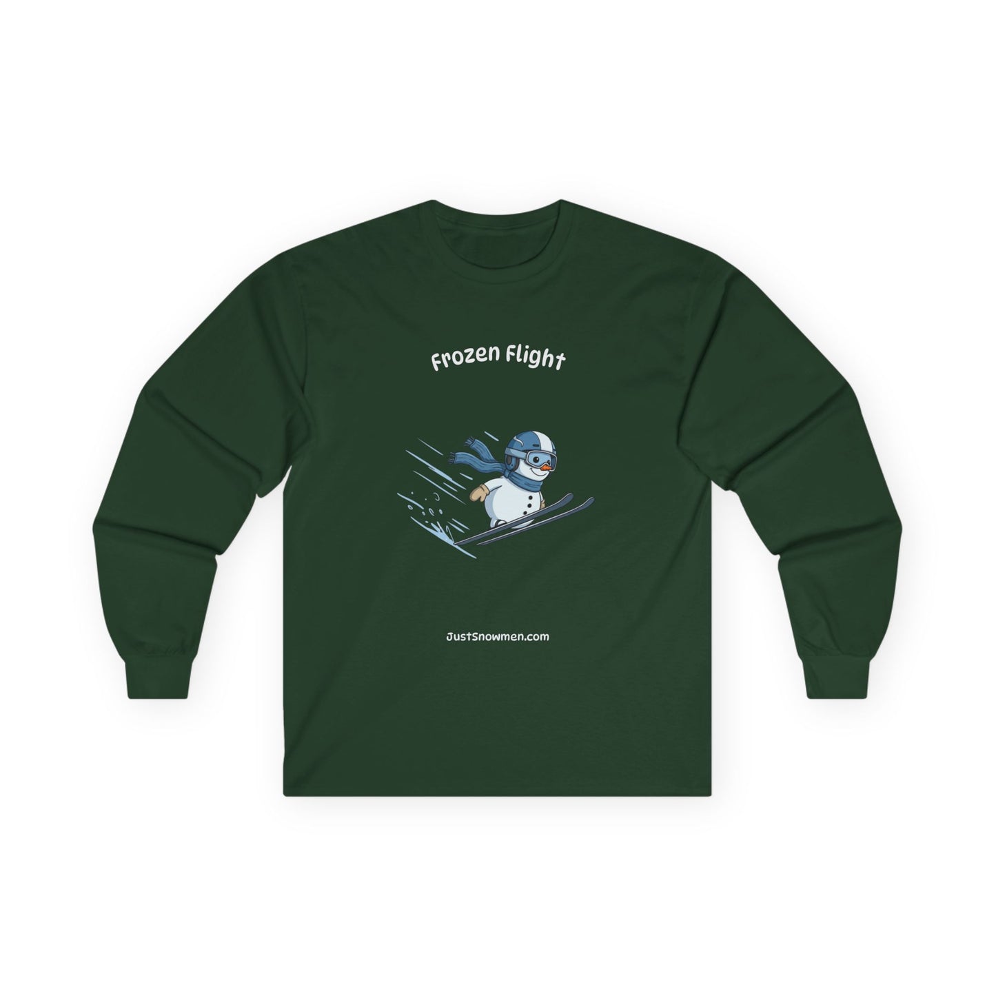 "Frozen Flight" Snowman Ski Jump Long Sleeve | 100% Cotton Sports Shirt
