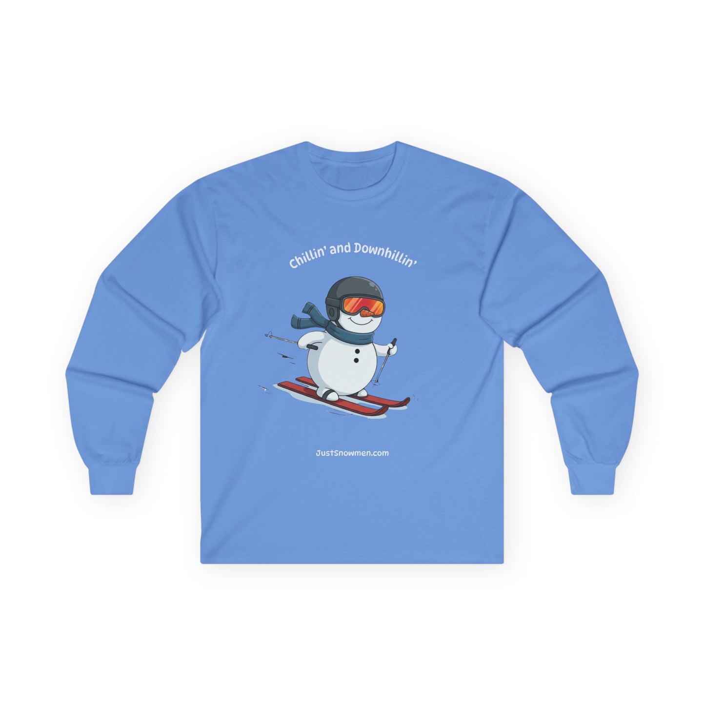"Chillin' and Downhillin'" Snowman Skiing Long Sleeve | 100% Cotton Sports Shirt