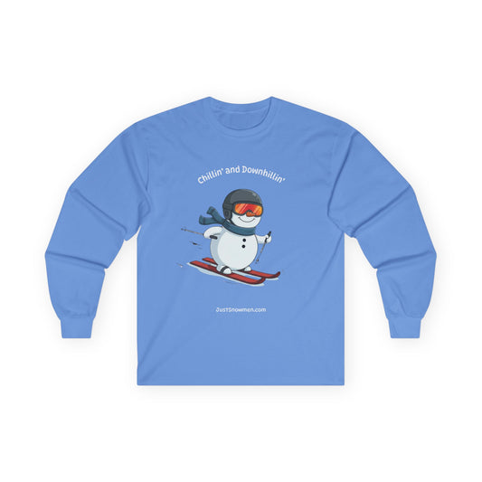 "Chillin' and Downhillin'" Snowman Skiing Long Sleeve | 100% Cotton Sports Shirt