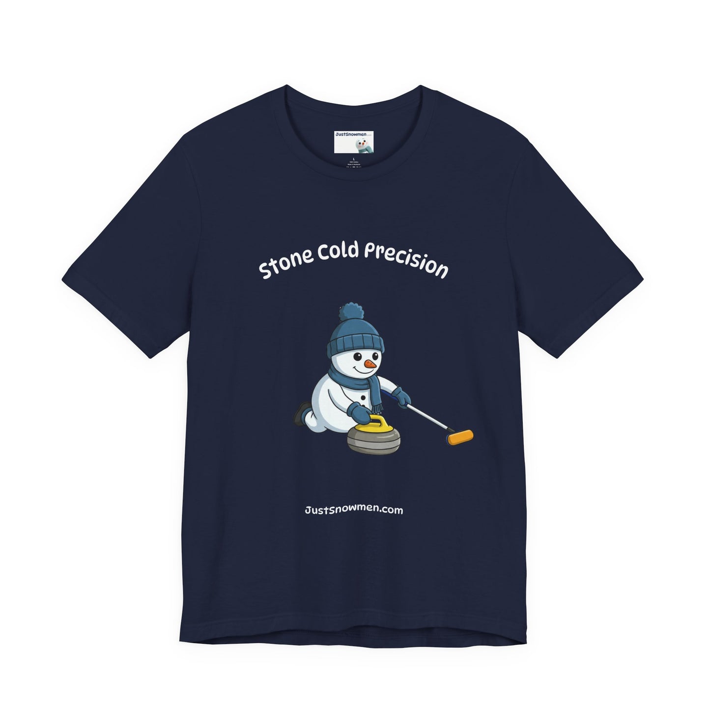 "Stone Cold Precision" Snowman Curling Graphic Tee | Soft Cotton T-Shirt