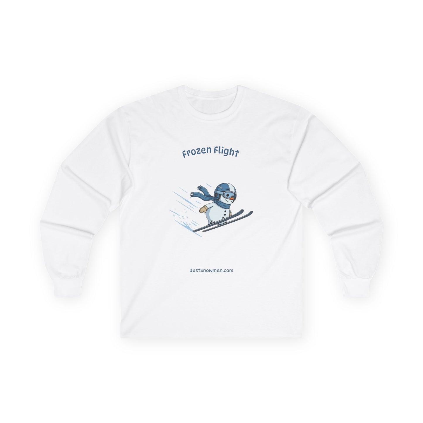"Frozen Flight" Snowman Ski Jump Long Sleeve | 100% Cotton Sports Shirt
