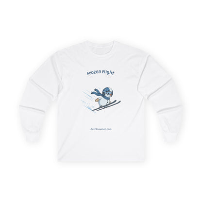 "Frozen Flight" Snowman Ski Jump Long Sleeve | 100% Cotton Sports Shirt