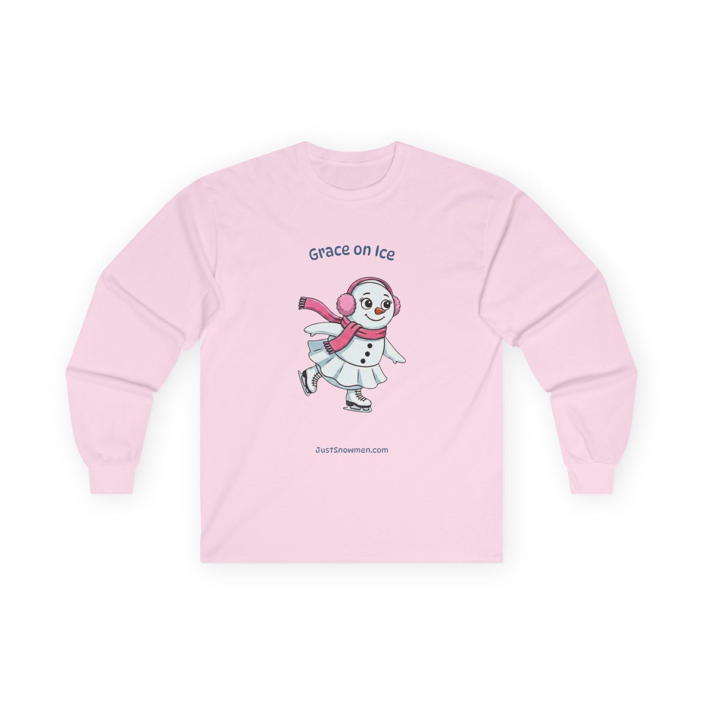 "Grace on Ice" Snowman Girl Figure Skating Long Sleeve | Cotton Sports Shirt