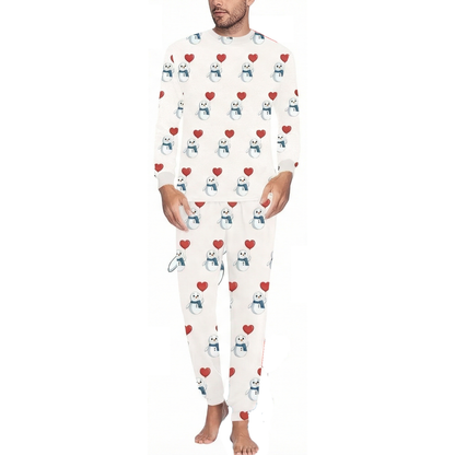 "Snowman & Heart" Men's Pajama Set | Soft Polyester Long Sleeve Sleepwear