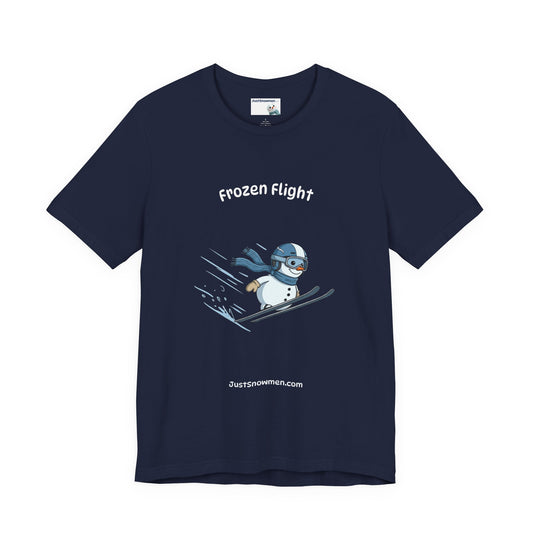 "Frozen Flight" Snowman Ski Jump Graphic Tee | Soft Cotton T-Shirt