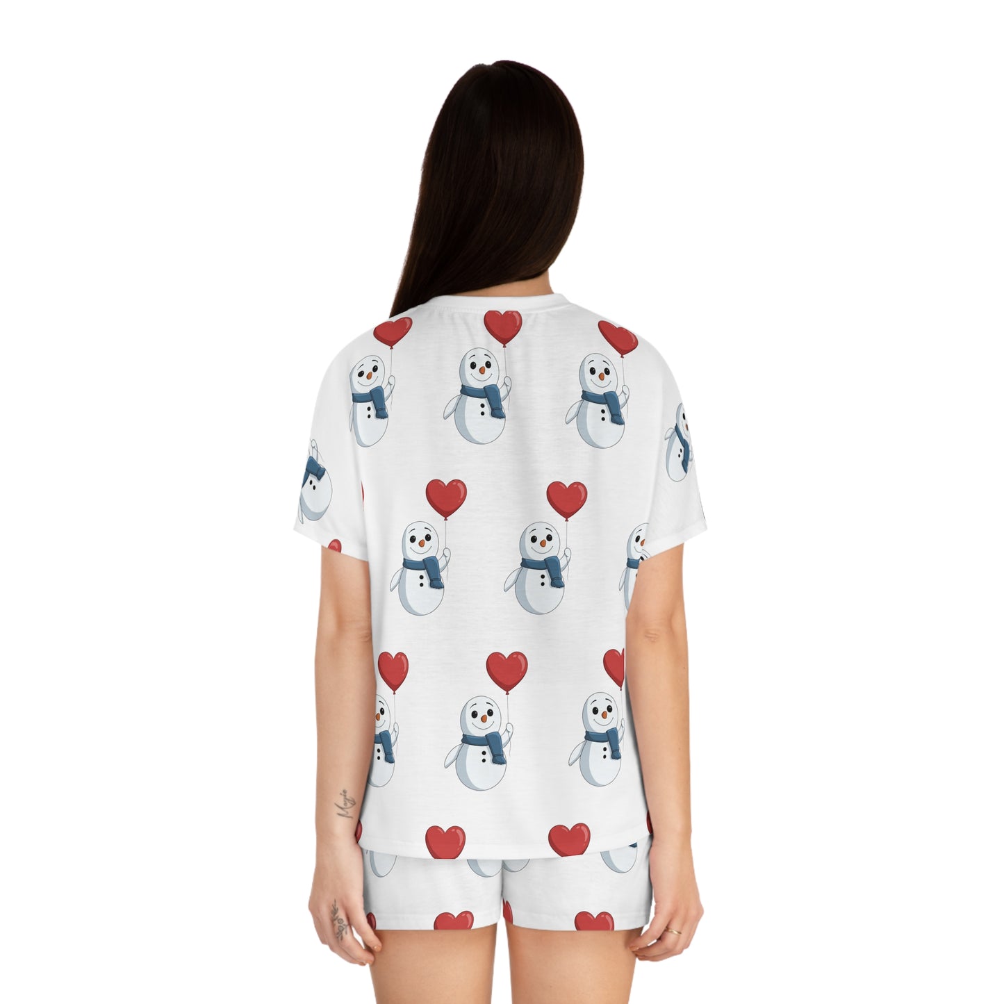 "Heart Balloon" Snowman Pattern Pajama Set | Soft Polyester Loungewear